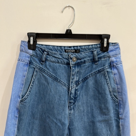 Nasty gal Womens Two Tone Mom Jeans medium and light wash blue jeans Size 6 - Picture 3 of 5